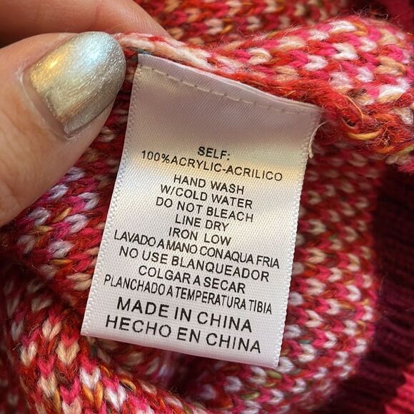 NWT Listicle maroon, pink & orange V neck argyle oversized sweater - Picture 9 of 9